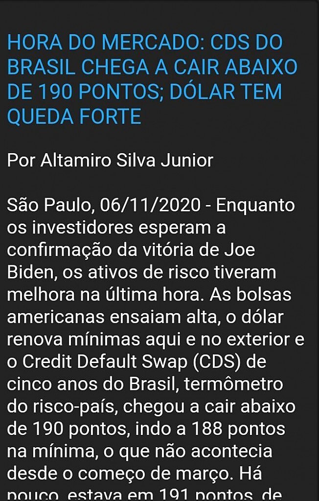 Hora do mercado: cds do brasil chega a cair abaixo de 190 pontos; dlar tem queda forte